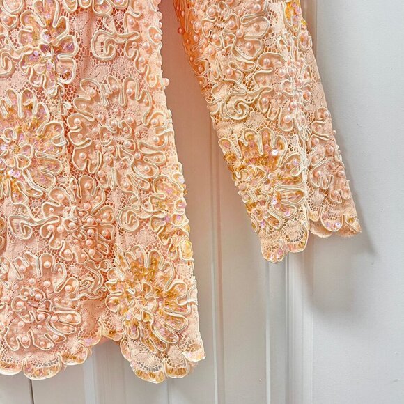 Vintage Pink Coral Lace Floral Pearl Embellished Top - Picture 7 of 12